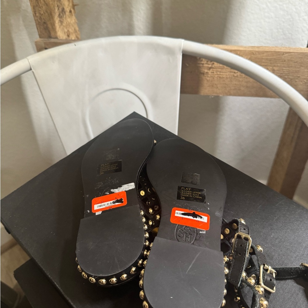 ASH - Play Studded Leather Sandals In Black - Picture 4 of 6